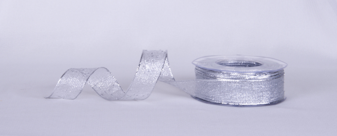 Rotolo nastro retina "Veletta" argento lurex, lunghezza 25 metri