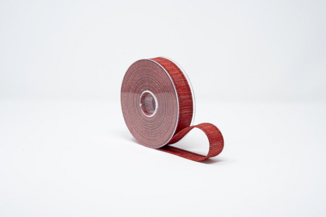 Rotolo nastro canvas lamè rosso, altezza 25 mm, lunghezza 10 mt