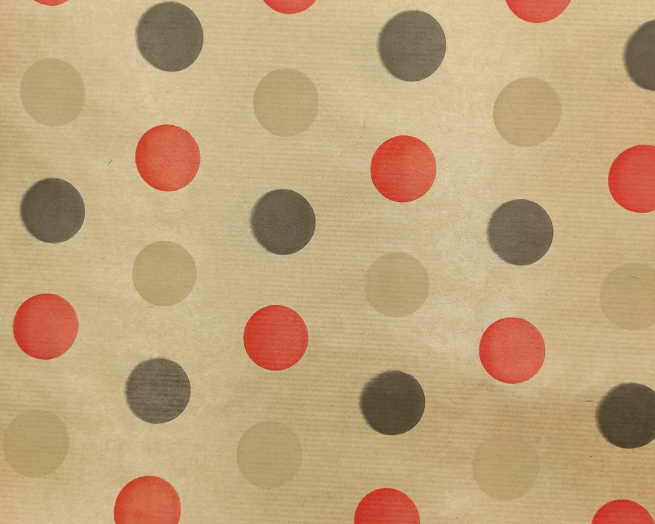 Carta da regalo millerighe avana, fantasia pois rosso nero e panna, formato 70x100 cm, confezione da 25 fogli