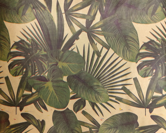 Carta da regalo millerighe avana, fantasia foglie verde scuro, formato 70x100 cm, confezione da 25 fogli