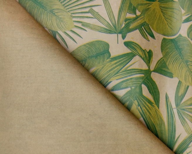 Carta da regalo millerighe avana, fantasia foglie verde chiaro, formato 70x100 cm, confezione da 25 fogli