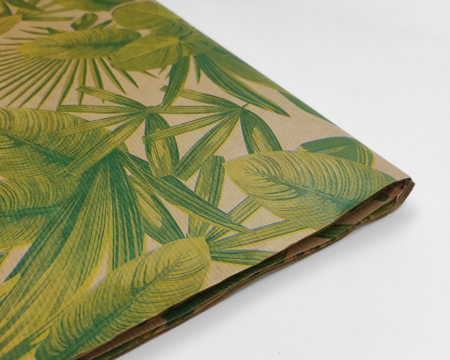 Carta da regalo millerighe avana, fantasia foglie verde chiaro, formato 70x100 cm, confezione da 25 fogli