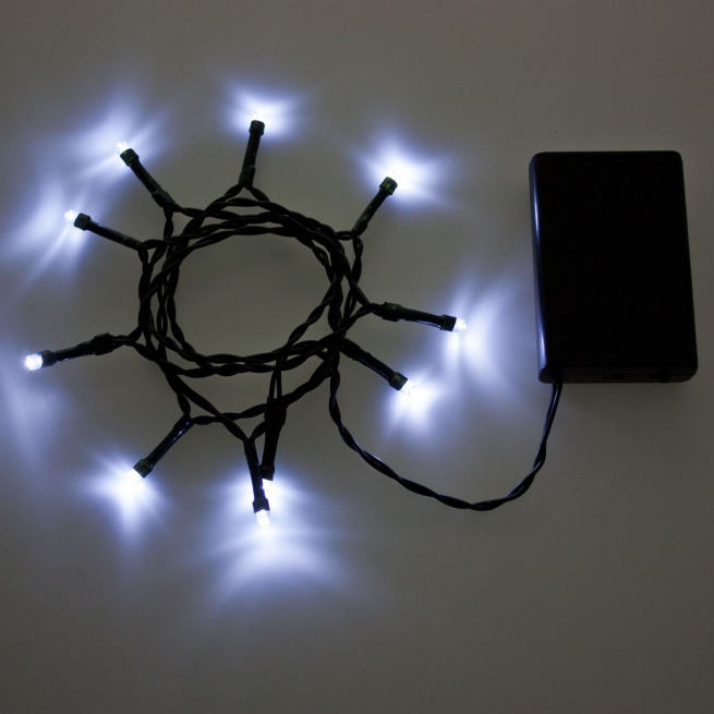 Filo 10 luci led, luce fredda a batteria, filo verde, uso interno
