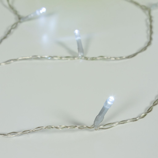 Filo 10 luci led, luce fredda a batteria, filo trasparente, uso interno