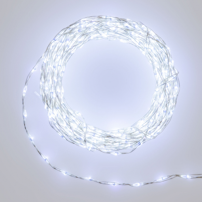 Filo di luci 625 microled, luce fredda, filo in metallo, uso interno ed esterno, lunghezza 10 metri