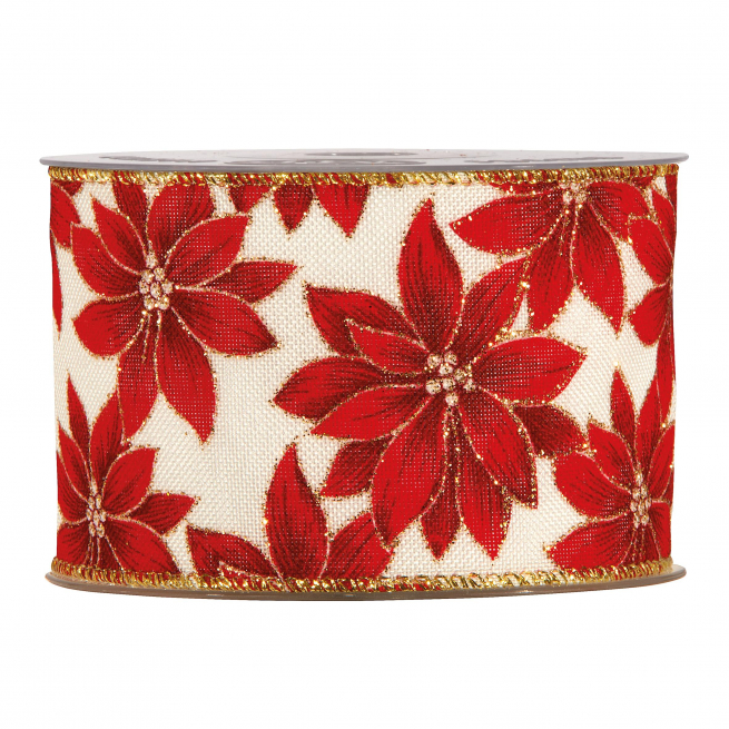 Rotolo nastro con stelle di Natale rosse, altezza 63 mm, lunghezza 10 mt