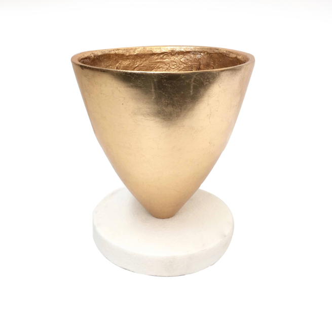 Coppa bombata oro con base tonda bianca, varie misure