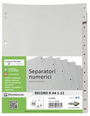 Separatore numerico 1-12 con foratura universale, formato A4