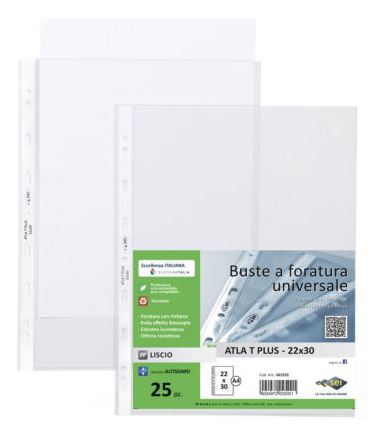 Busta Atla 150 con perforazione universale, formato A4 22x30, goffrata alto spessore, confezione da 25 pezzi