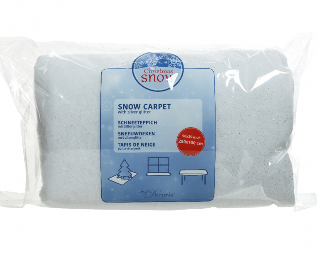 Tappeto di neve con glitter argento, altezza 100 cm, lunghezza 250 cm