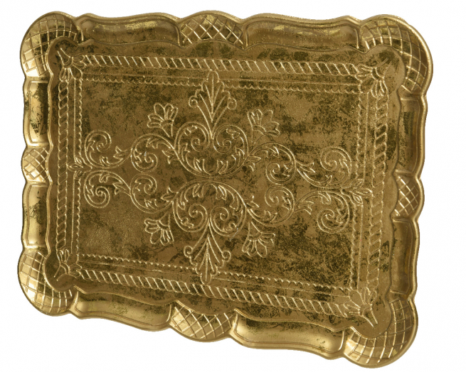 Vassoio in MDF oro con decori, 30x40 cm