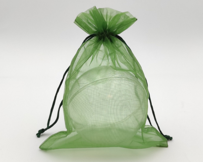 Sacchetto in organza verde scuro con tirante, confezione da 10 pezzi