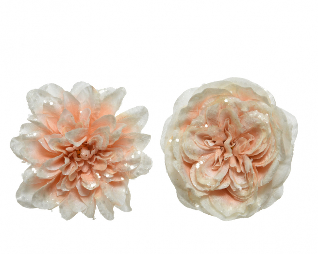 Fiore in tessuto sfumato cipria e bianco con clip, diametro 15 cm