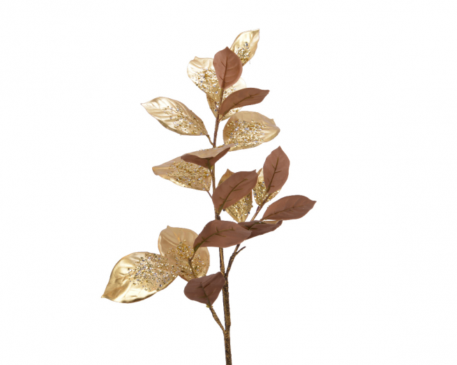 Ramo di foglie oro con glitter, altezza 92 cm