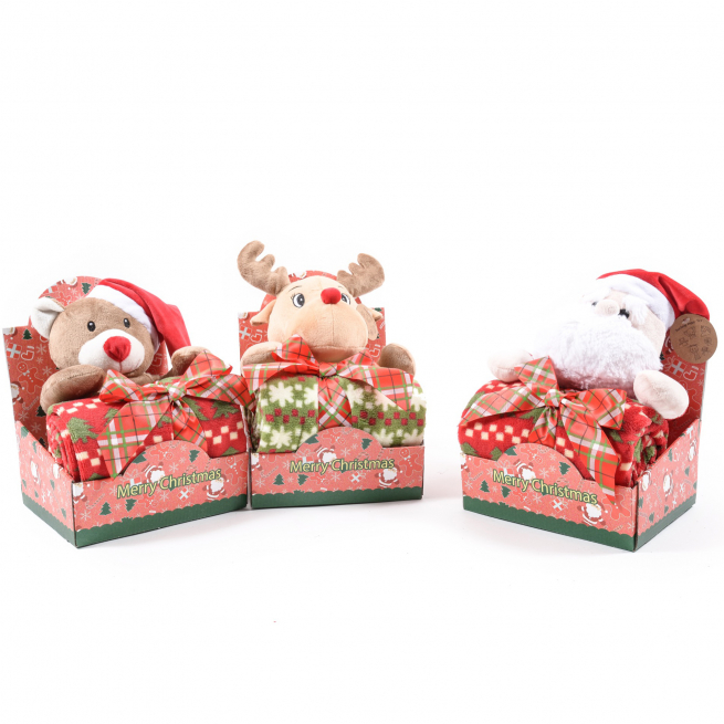 Coperta con personaggio natalizio in confezione regalo, soggetti assortiti