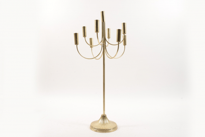 Candeliere in metallo oro a 9 posti, 38x38 cm, altezza 77 cm