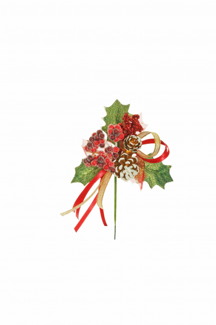 Pick agrifoglio con pigne e bacche, altezza 16 cm, confezione da 12 pezzi