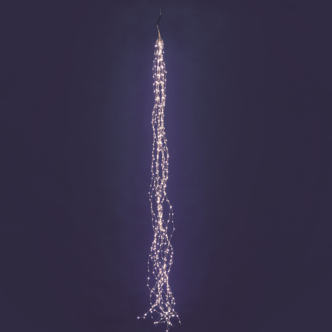 Cascata di 15 fili luminosi in metallo argento, 600 microled luce calda fissa, uso interno ed esterno, lunghezza 2 + 4 metri