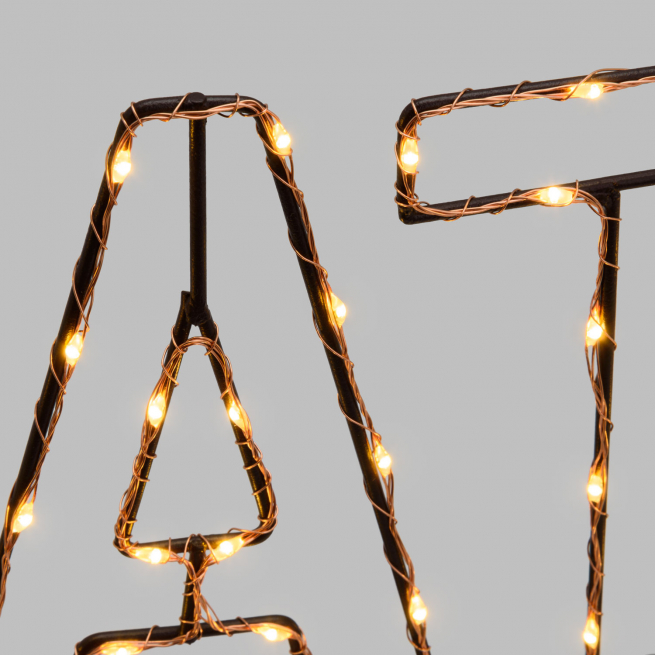 Scritta "Natale" in metallo marrone, 100 microled filo rame luce fissa,  per uso interno ed esterno, lunghezza 55 cm