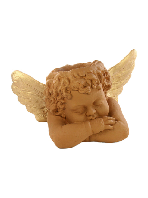 Portavaso a forma di angioletto in magnesia marrone, altezza 36 cm