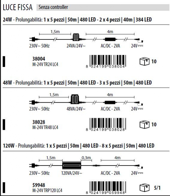 Filo di luci 96 MaxiLed luce calda, prolungabile, filo trasparente, uso interno ed esterno, lunghezza 10 metri (trasformatore non incluso)