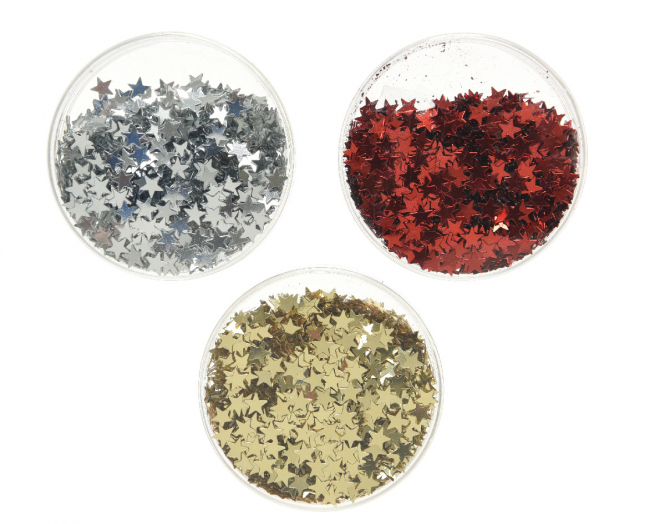 Stelline glitter diametro 6 mm in barattolo da 7.2 gr, colori assortiti