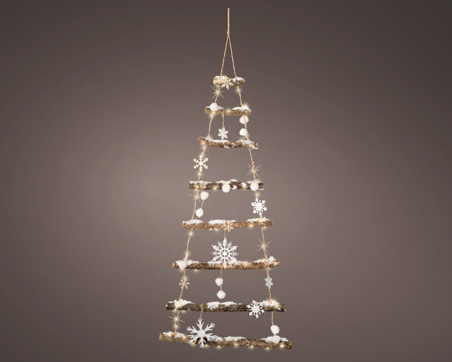Albero stilizzato con led e decorazioni, altezza 100 cm, base 45 cm