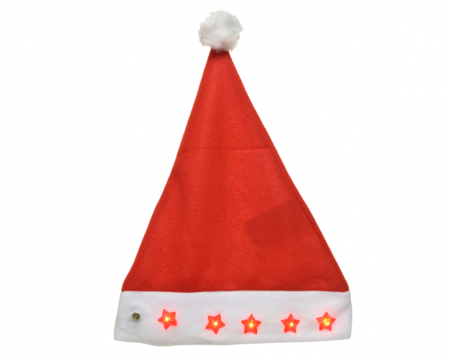 Cappello di Babbo Natale con stelle rosse led, formato 30x40 cm