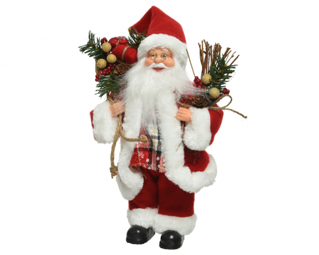 Babbo Natale in poliestere, con doni, altezza 30 cm