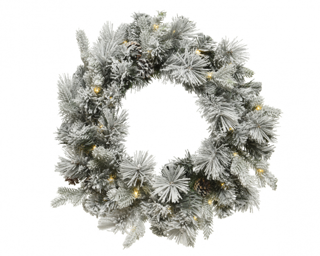 Corona di abete innevato con led, diametro 50 cm