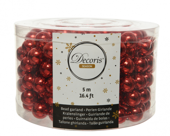 Filo di perline rosse, diametro 14 mm, lunghezza 5 metri