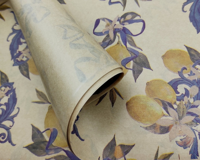 Carta da regalo millerighe avana, con limoni, formato 70x100 cm, confezione da 25 fogli