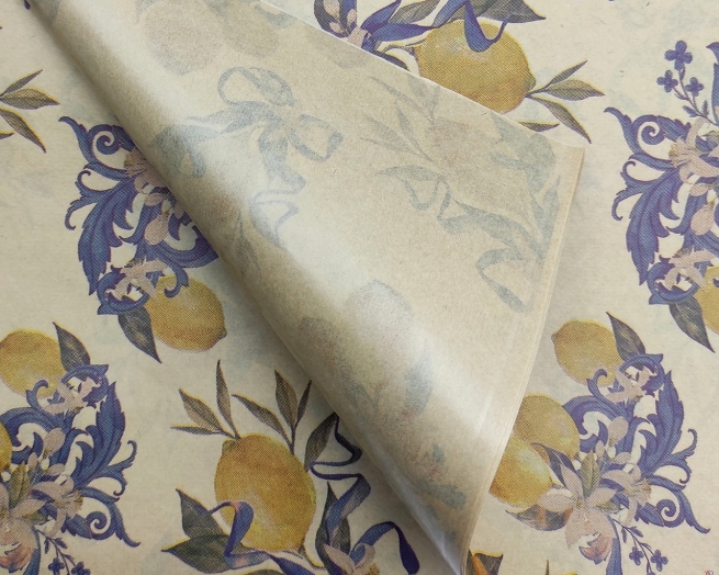 Carta da regalo millerighe avana, con limoni, formato 70x100 cm, confezione da 25 fogli