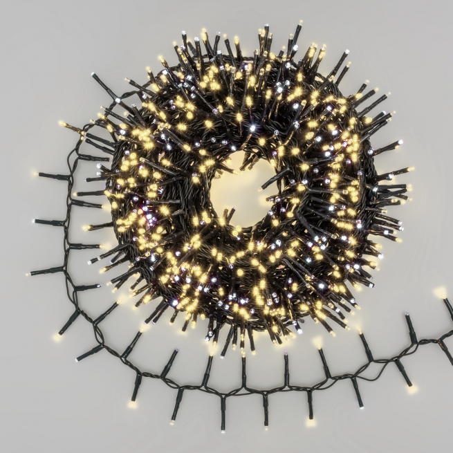 Filo 1000 miniled "Cluster" Luce calda con multiflash Diamond luce fredda, uso interno ed esterno, lunghezza 20 metri