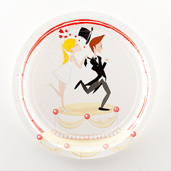 Piatto in cartoncino fantasia "Nozze Humor", diametro 23cm, confezione da 10 pezzi