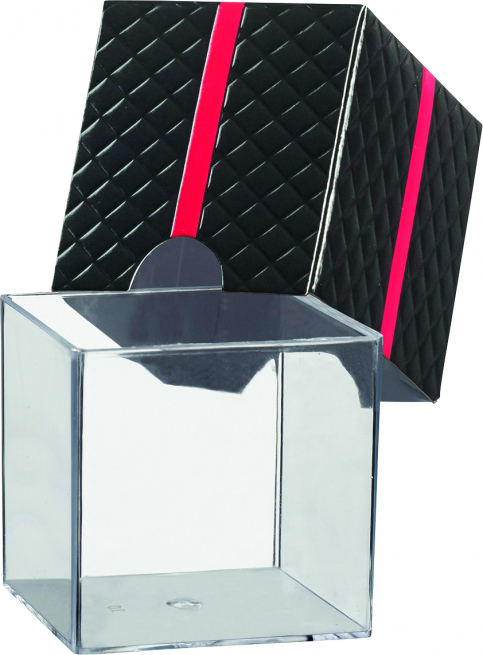 Contenitore fingerfood "Kubo" con coperchio nero effetto "Scatola regalo"