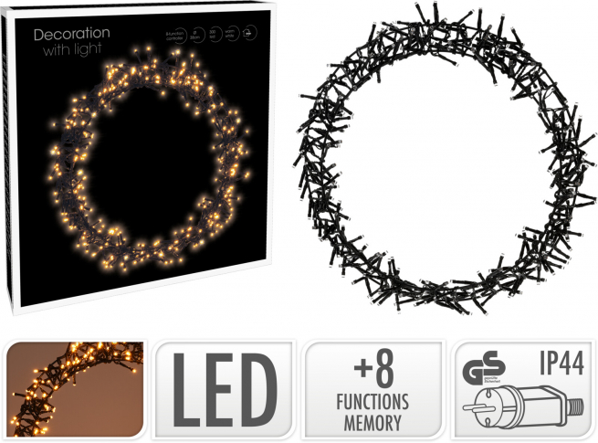 Corona con 300 led, diametro 38 cm