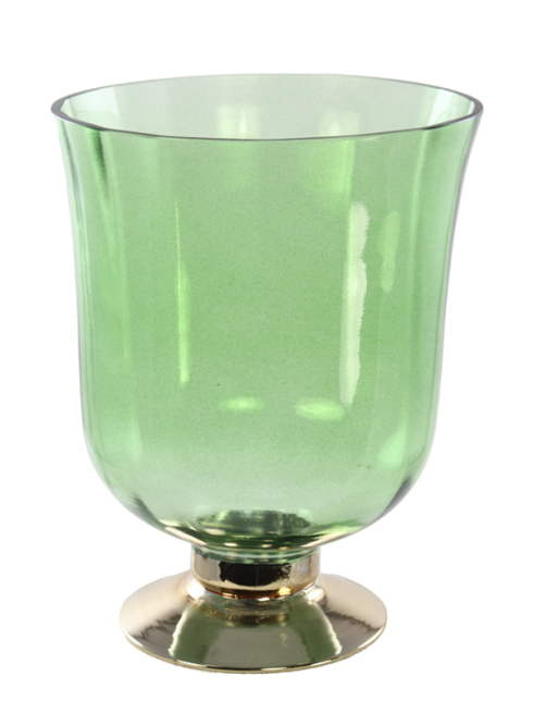 Vaso in vetro verde con base oro, altezza 25 cm