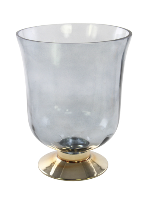 Vaso in vetro grigio con base oro, altezza 30 cm