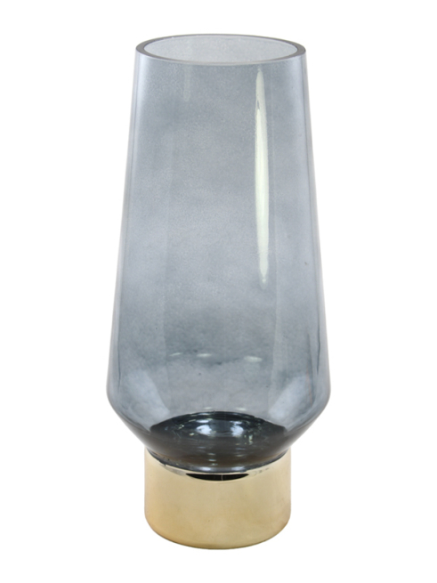 Vaso in vetro grigio con base oro, altezza 35 cm