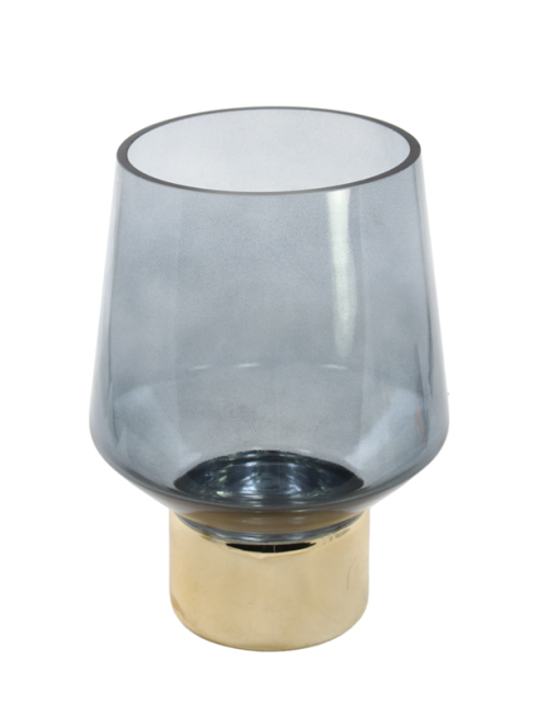 Vaso in vetro grigio con base oro, altezza 25 cm