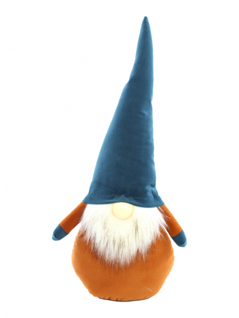 Gnomo blu e arancio, con naso led, altezza 60 cm