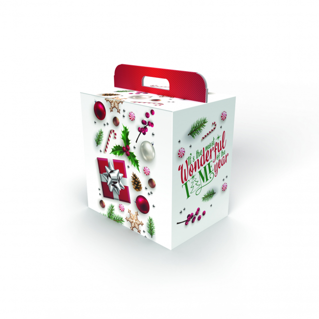 Scatola per confezioni regalo fantasia "White Christmas" con maniglia superiore, vari formati