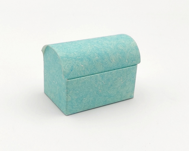 Cofanetto in cartoncino fantasia turchese, base 45x70mm, altezza 52mm, confezione da 10 pezzi