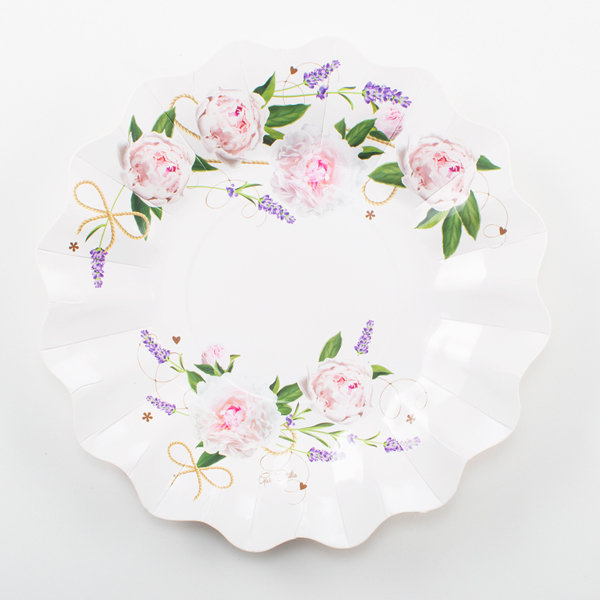 Piatto in cartoncino fantasia "Floreale", diametro 27cm, confezione da 8 pezzi