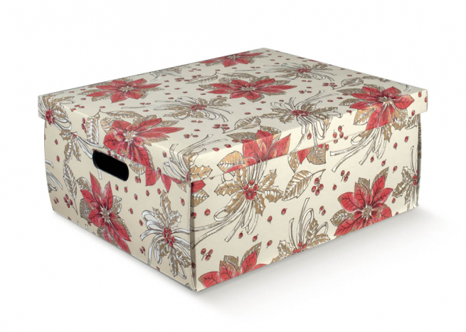 Scatola base rettangolare con coperchio in cartone decori natalizi, 40x46x19 cm, cartone da 10 pezzi