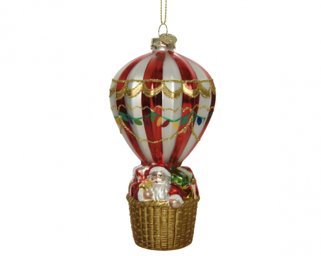 Addobbo Babbo Natale su mongolfiera, altezza 16 cm