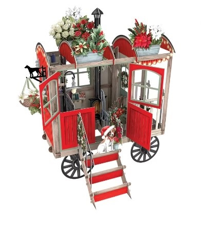 Biglietto POP-UP tridimensionale "Carrozza con Babbo Natalw"