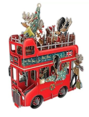 Biglietto POP-UP tridimensionale "Autobus con Babbo Natalw"