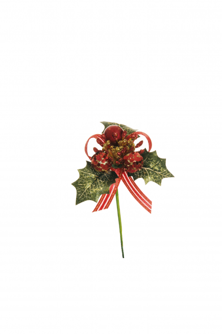 Pick agrifoglio con decori rossi, altezza 13 cm, confezione da 12 pezzi